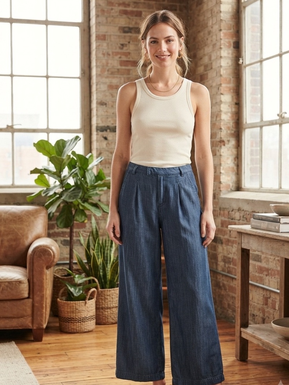 Zara 100% cotton soft denim wide leg pants size 4